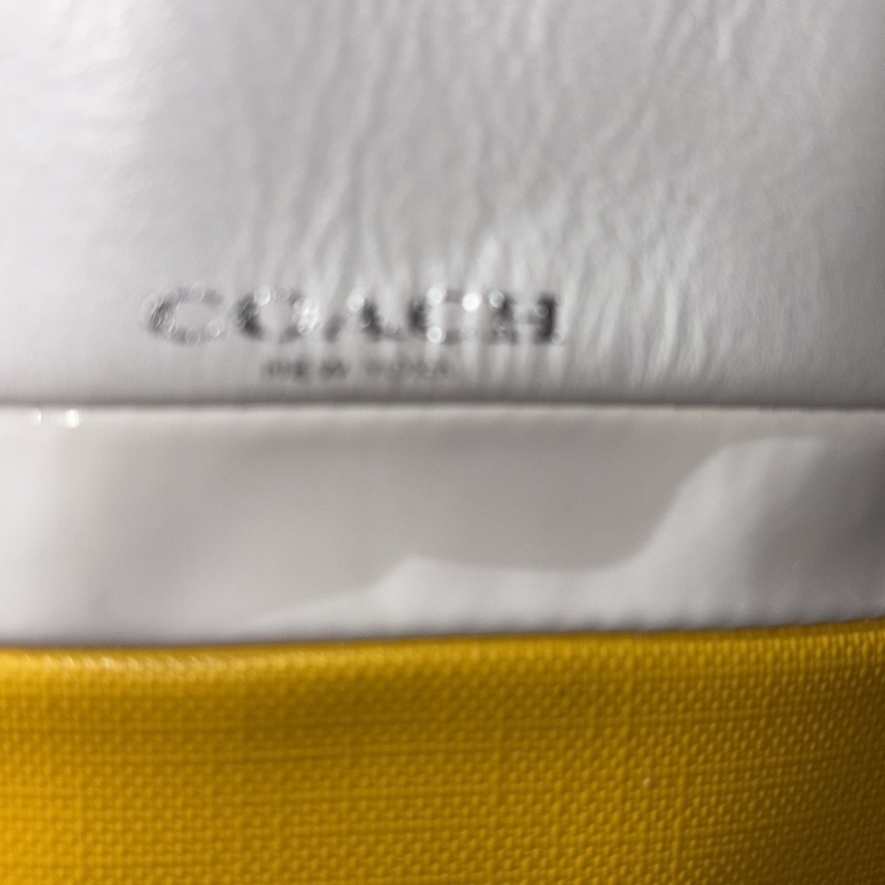 Coach  Tote  striped  yellow/white PVC   leather & patent leather trim
30511 EUC - Picture 3 of 17